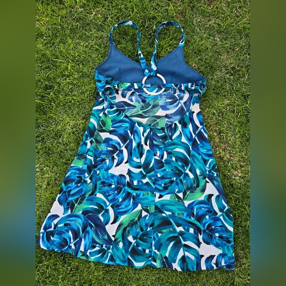 Tropical Blue and Green Leaf Print Dress Size 3 - Picture 2 of 6